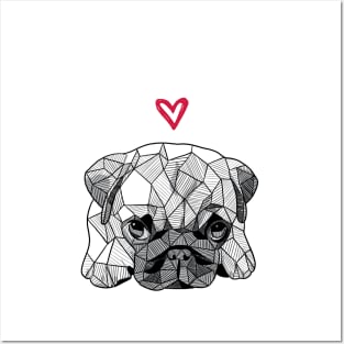 Sketchy Geometric Baby Pug Puppy Posters and Art